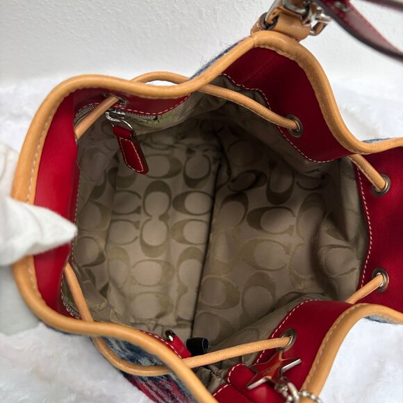 Vintage Coach Holiday Plaid Drawstring Bucket & Wristlet Set - 100% Wool in EUC - Picture 8 of 16